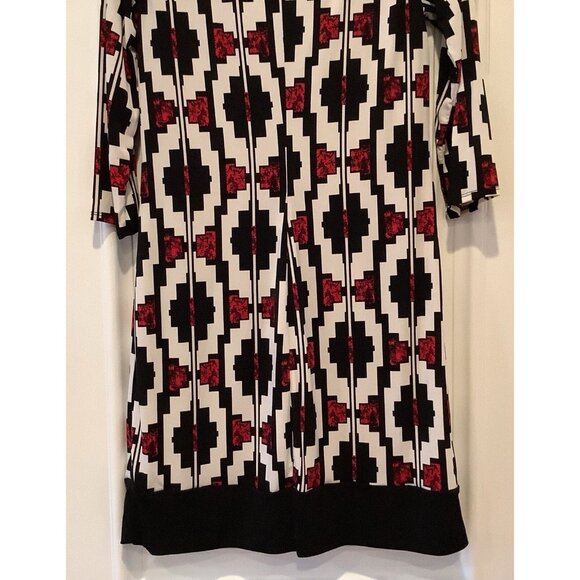 Liz Claiborne Dress Size XS Multicolored Black White Red Sheath 3/4 Sleeves - Picture 6 of 9